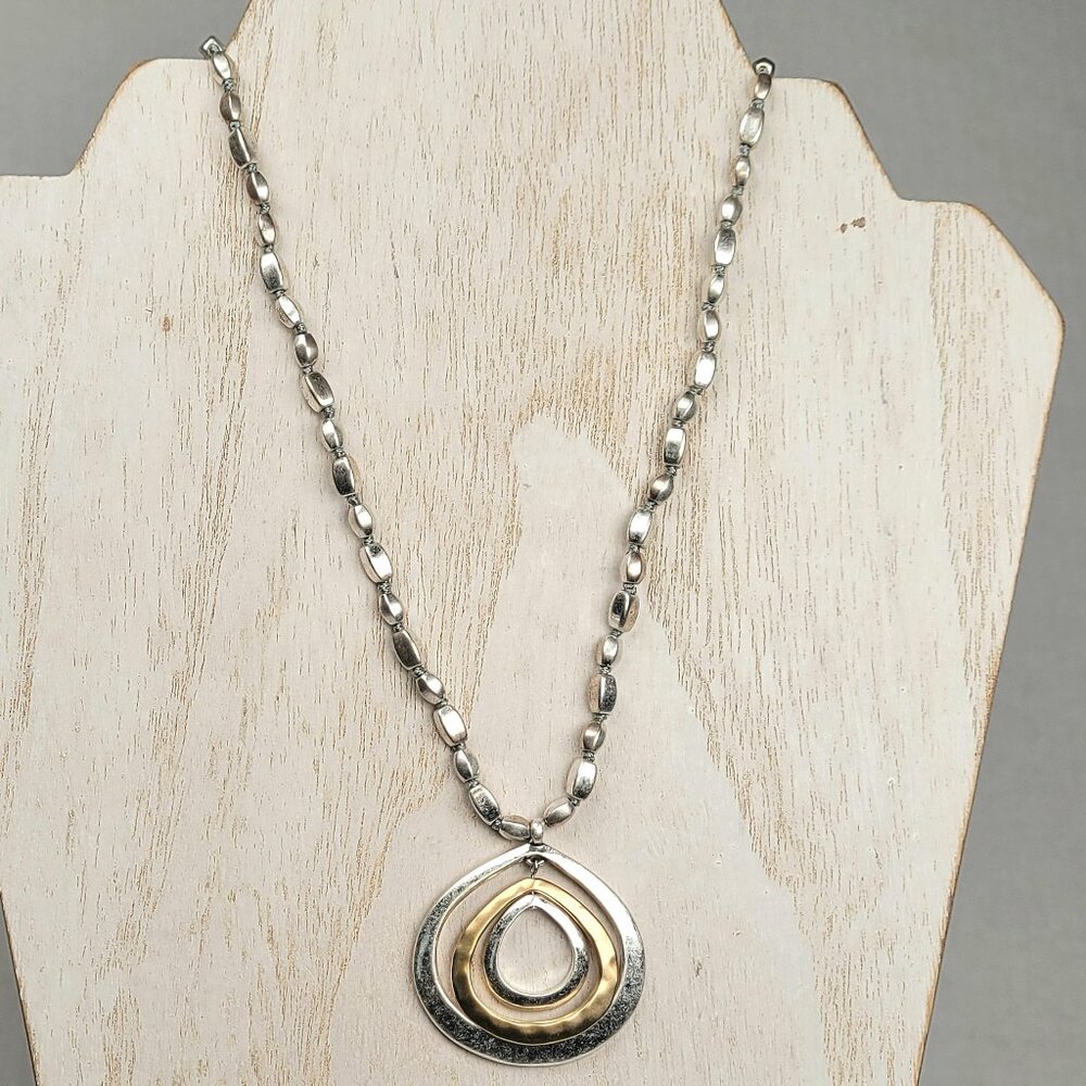 KENNETH COLE New York Necklace Silver Tone - 3 Part Hammered Pendant 18"- 20"